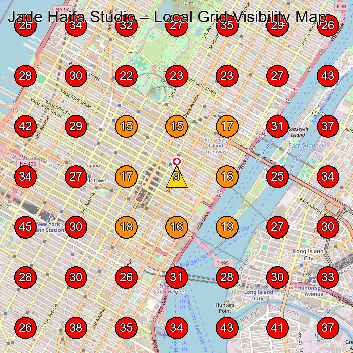Jade Haifa Studio GeoGrid visibility map for Facial Spa in New York